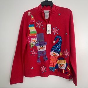 Cotton Blend Knitted Winter Snowman Appliqué Sweater